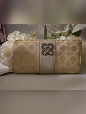 Coach Cream and Yellow Signature Continental Wallet
